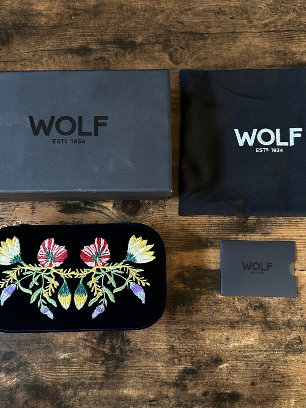 NEW WOLF Zoe Floral Travel Zip Case Organizer in Indigo Blue